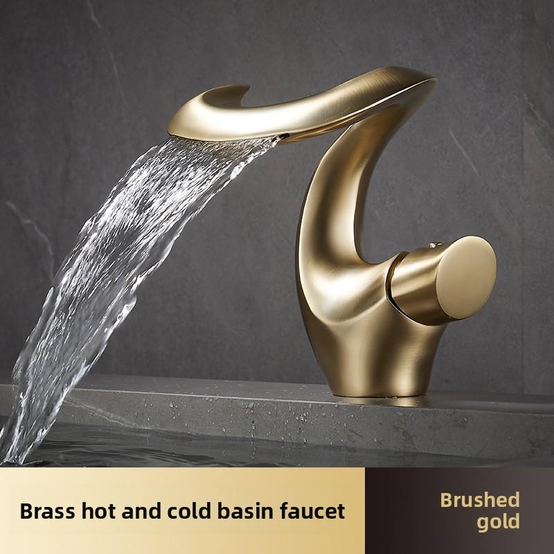 Waterfall Faucet Bathroom Basin Faucet Cold and Hot Brass Mixer Sink Taps White Black Torneira Banheiro Single Hole Deck