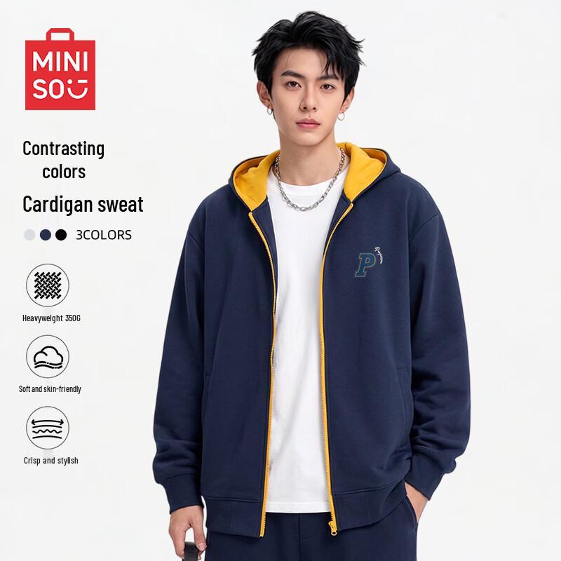 MINISO Men s Retro Color-block Zip-up Hoodie 2XL