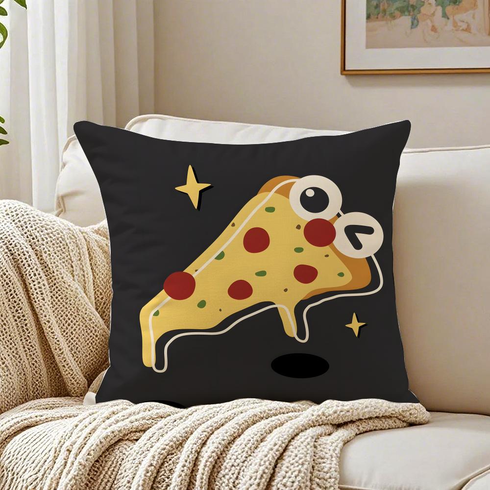 Cute Illustration of Hamburger Fries and Pizza Cushion Cover Pillowcase Antidustmite Living Room Sofa Decor Cushion Room