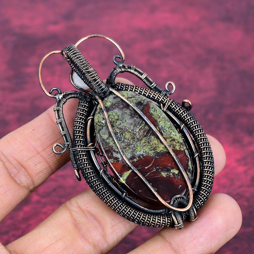 Tree Of Life Dragon Bloodstone Pendant Rainbow Moonstone Pendant Copper Wire Wrapped Jewelry