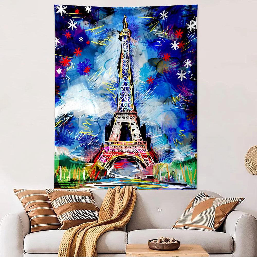 Eiffel Tower Graffiti Tapestry Wall Hanging, Colorful Street Art Poster, Urban Wall Decor for Bedroom Living Room Dorm