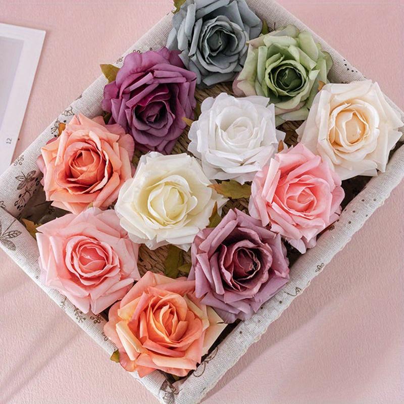 10pcs Color Rolled Edge Rose Head Simulated Flower Home Decoration DIY Wedding Bouquet Flower Arrangement Valentine's Day Party Home Table Decoration