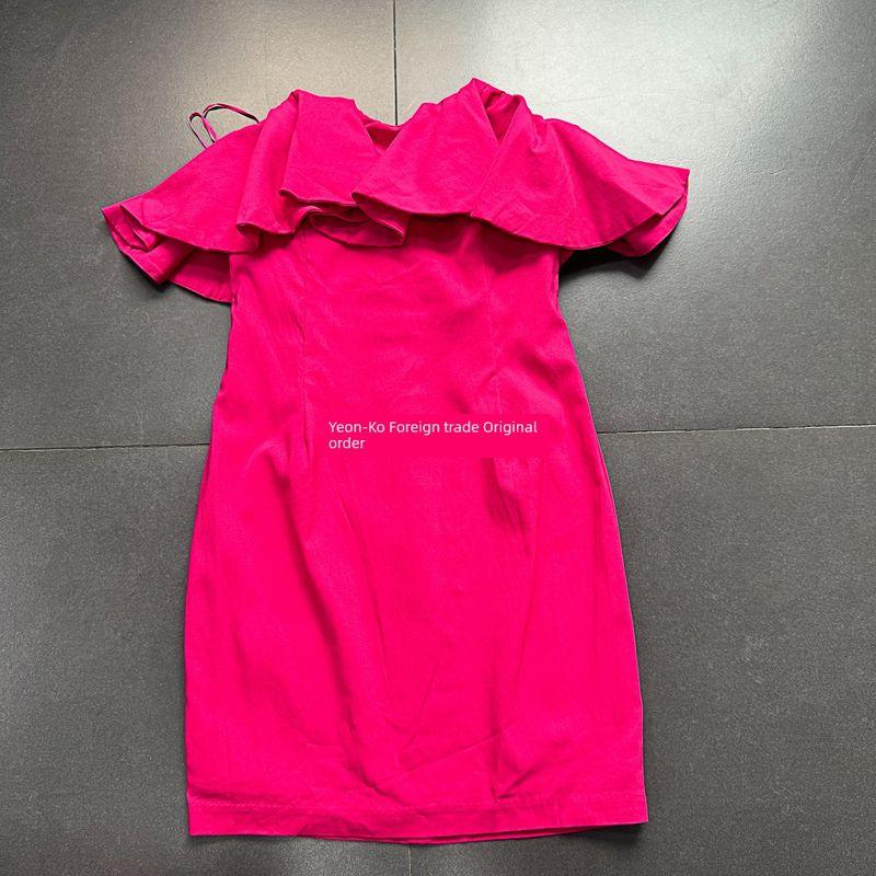 Export Out of Los Angeles Single Large Ruffles Silm Tube Top Pure Desire Style off-Shoulder Dress High-End Small Dress for Women