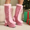 Women's Lavender Platform Knee-High Boots | Fuzzy Accent, Sweet & Edgy Essential Fashion Footwear