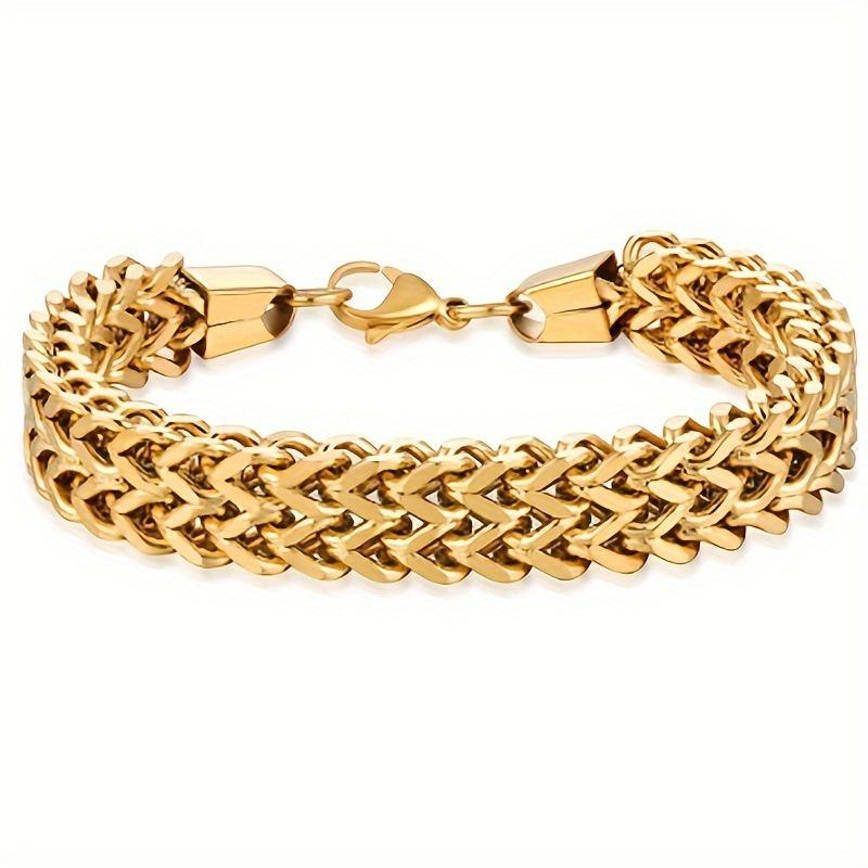 Hip Hop European-American Titanium Steel Double Row & Single Row Mesh Bracelet with Stainless Steel Inlay.