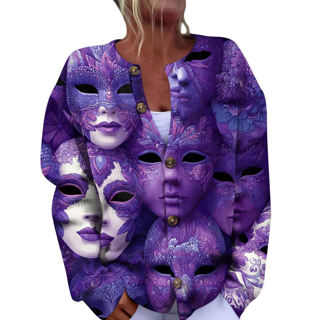 Dámský módní festivalový pletený kardigan s dlouhým rukávem a zapínáním na knoflíky