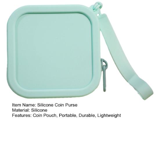 Durable Change Purse for Kids Silicone Coin Pouch with Zipper And Wrist Strap, Square Shockproof Portable Earphone Case Travel Storage Bag,