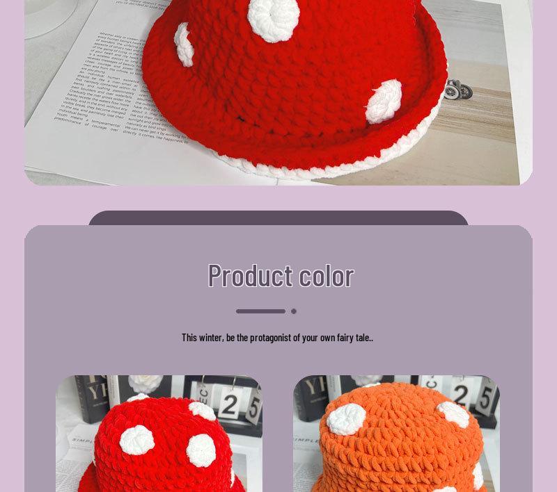Charming Cartoon Crochet Mushroom Beanie - Cozy, Thick Knit Fisherman Hat for Autumn and Winter.
