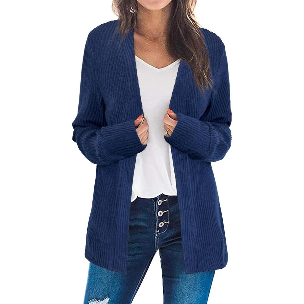 Women's Casual Fashion V-Neck Color Long Sleeve Knit Coat