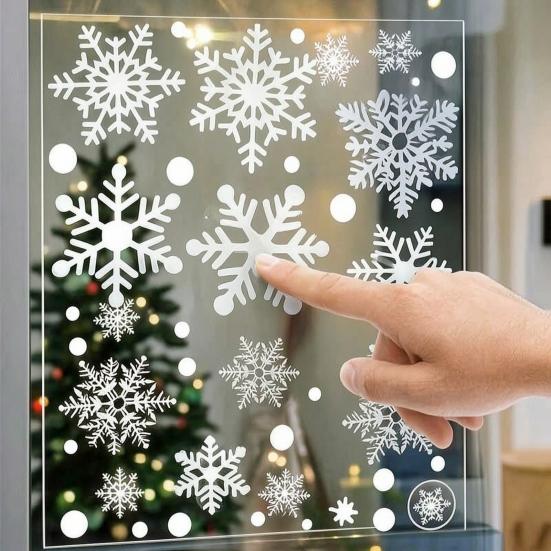 Reusable Holiday Window Clings 3PCS Christmas Snowflake Static Stickers, Cling Decals, PVC Winter Decorations Home Decoration for Glass Windows
