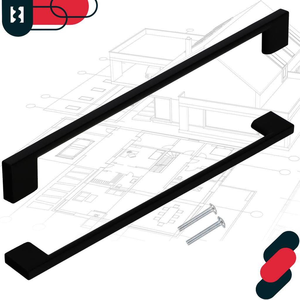 Kotarbau® Kitchen Furniture Handle Classic Modern Oblong Long Matte Black 289 Mm Spacing 256 Mm Set Of 6