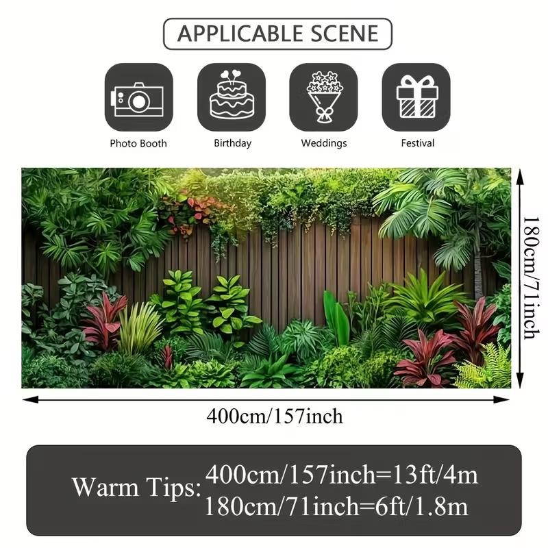 Vibrant Tropical Greenery Tapestry, Lush Jungle Plants with Wooden Fence Wall Hanging for Garage