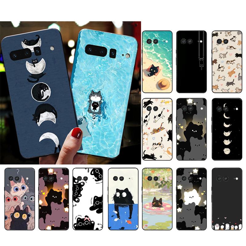 Phone Case For Google Pixel 10 9 Pro XL 9A 8 7 6 Pro Pixel 8A 7A 6A Pixel 8 7 6 5 Cartoon Black Cats Case