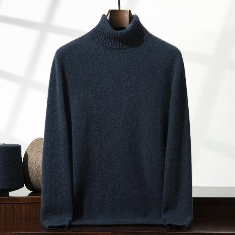New high-lapel cashmere sweater men's thickened sweater trendy solid color versatile knitted bottomed wool sweater