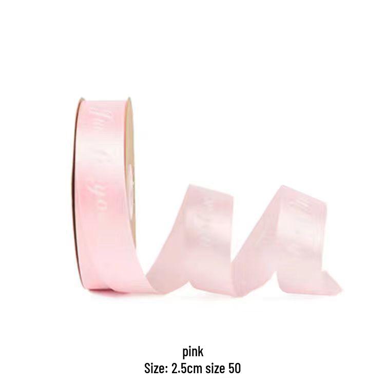 2.5cm English Polyester Satin Ribbon for Flower Bouquets, Gifts, and Baking Packaging