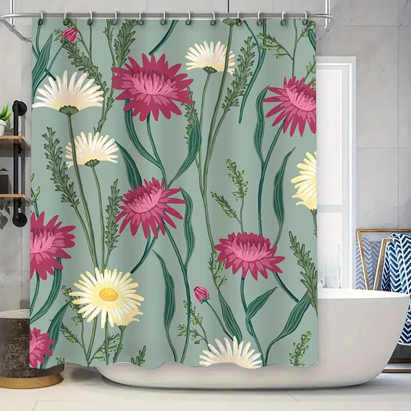 

Vibrant Floral Printed Shower Curtain Modern Bathroom Decor, Easy Installation, Waterproof Durable Fabric Material for this prod W90xH180cm