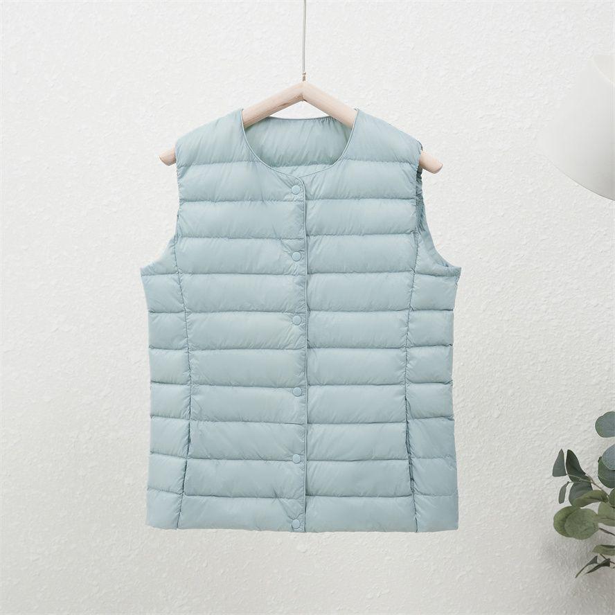 

Женский легкий пуховый жилет с круглым вырезом - Без рукавов, Без воротника, Большого размера, Теплая осенне-зимняя верхняя одежда L fits 100-115 jin