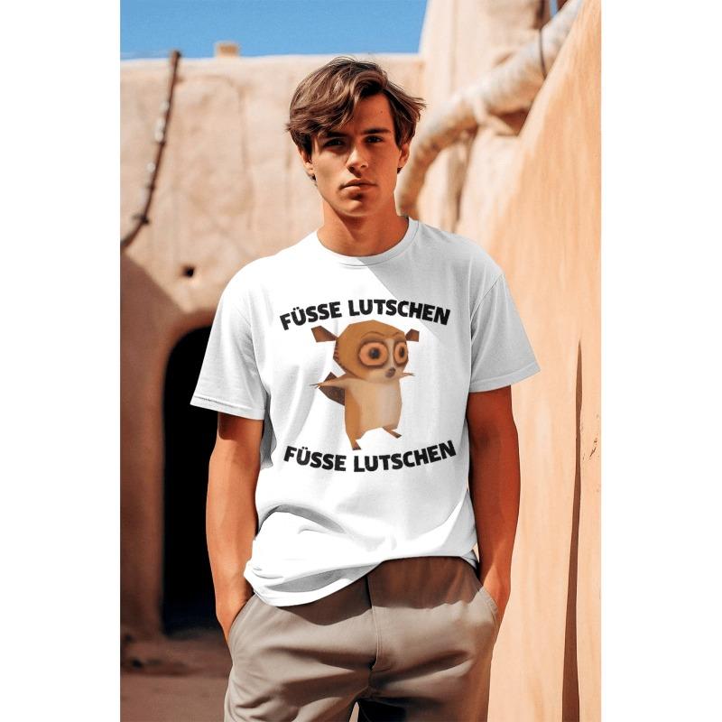 Feet Lutschen X Lemur Meme Funny T-Shirt | Casual Crew Neck, Regular Fit, Long Sleeve, Slight Stretch Fabric, All-season, Print Pattern