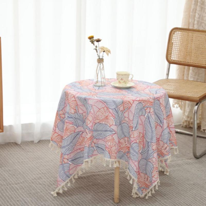 Pastoral Style Cotton and Linen Tea Table Towel Fashionable and Minimalist Green Leaf Tablecloth Rectangular Tassel Table Cloth Large Size Table Cover