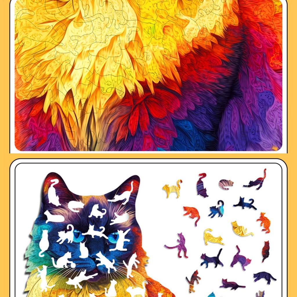 Cat Shaped Wood Puzzle 201 Pieces Bedroom Decoration Decorative Jigsaw Puzzle for Adults Teens Cat Lovers Collectors Family