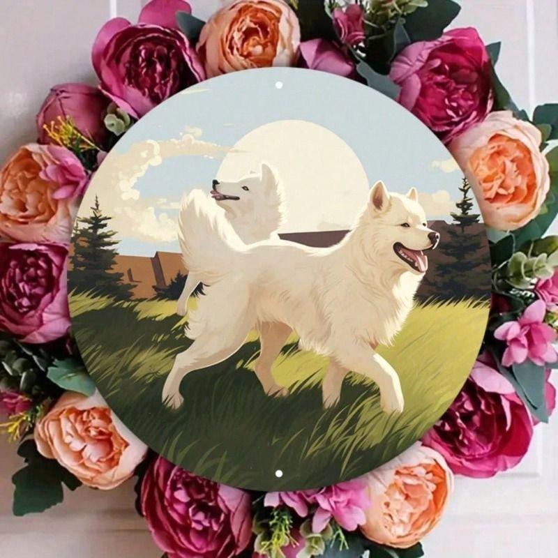 

Metal Wall Art Alaska Malemute Spring Round Tin Sign 8 Inch Cute Dog Home Decor