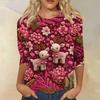 Moda damska Casual Okrągły dekolt Rękaw 3/4 Luźny T-Shirt z nadrukiem Damski top