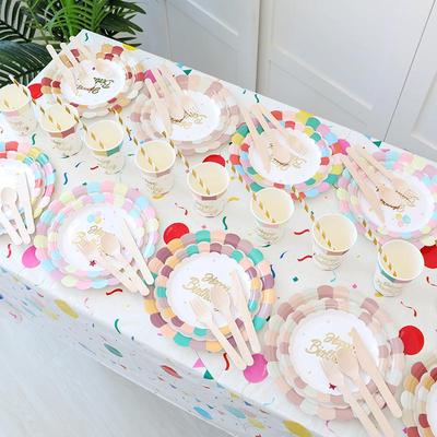 Children's Birthday Party Tableware: Disposable Tablecloth, Cake Paper Plates, and Dessert Table Decorations