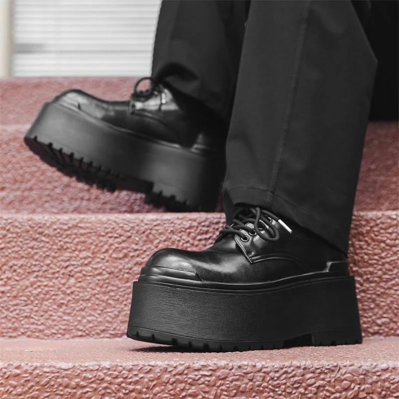 Big Head Leather Men's Casual Trendy Models Increased By 10CM Niche Platform Muffin Male Model Catwalk Models Derby Shoes