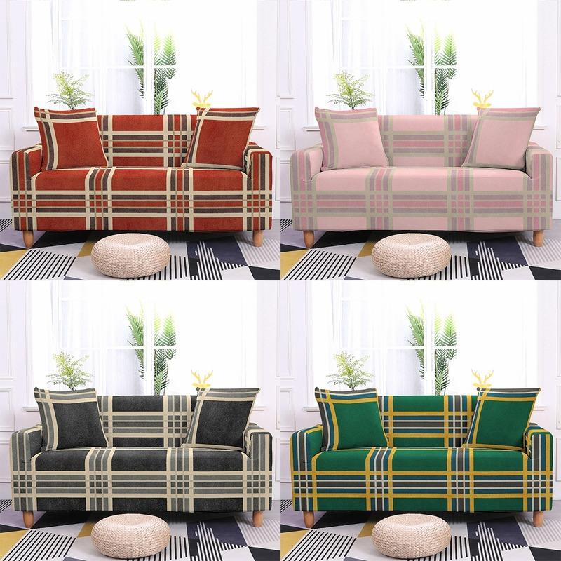 Striped Plaid Printed Couch Cover Sofa Cover For Living Room Elastic L -Shape Anti -Fouling Slipcovers Pets Chaselong Protector