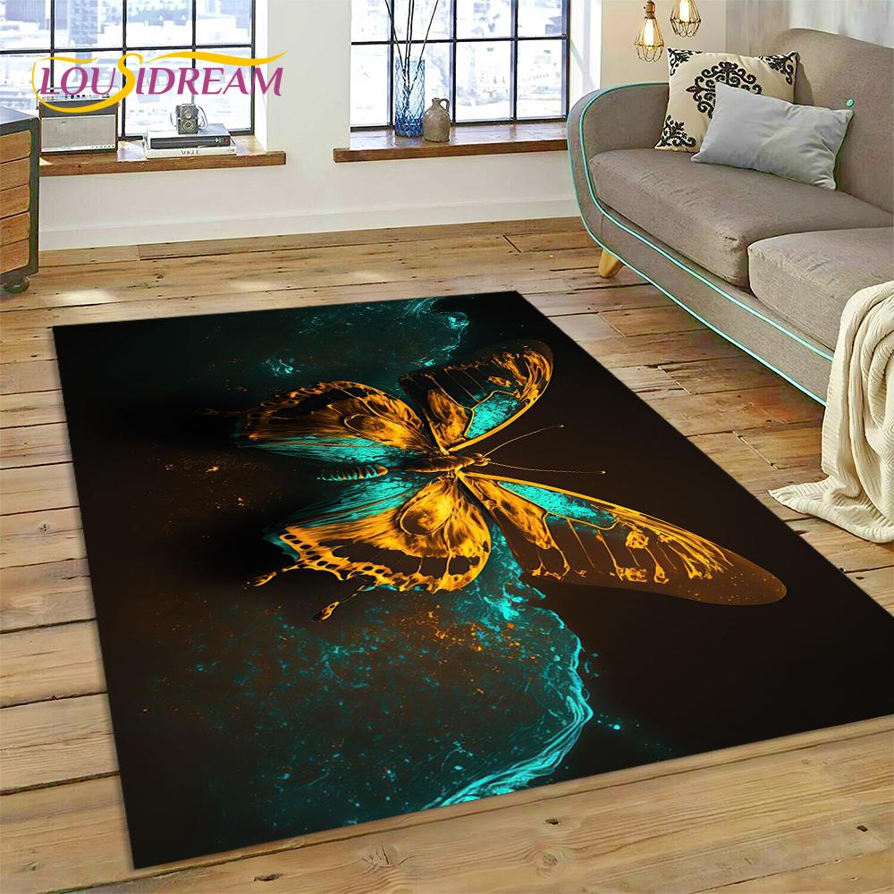 Cartoon Flower Fantasy Butterfly  HD Carpet Rug for Home Living Room Bedroom Sofa Doormat Decor,Kids Area Rug Non-slip Floor Mat