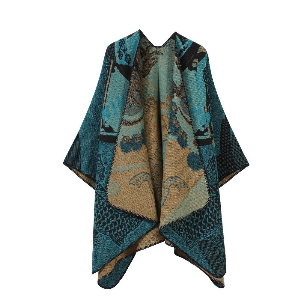 In-Stock Women's Double-Sided Tassel Shawl Cape - Classic Style, High-End, Warm, Perfect for Travel.