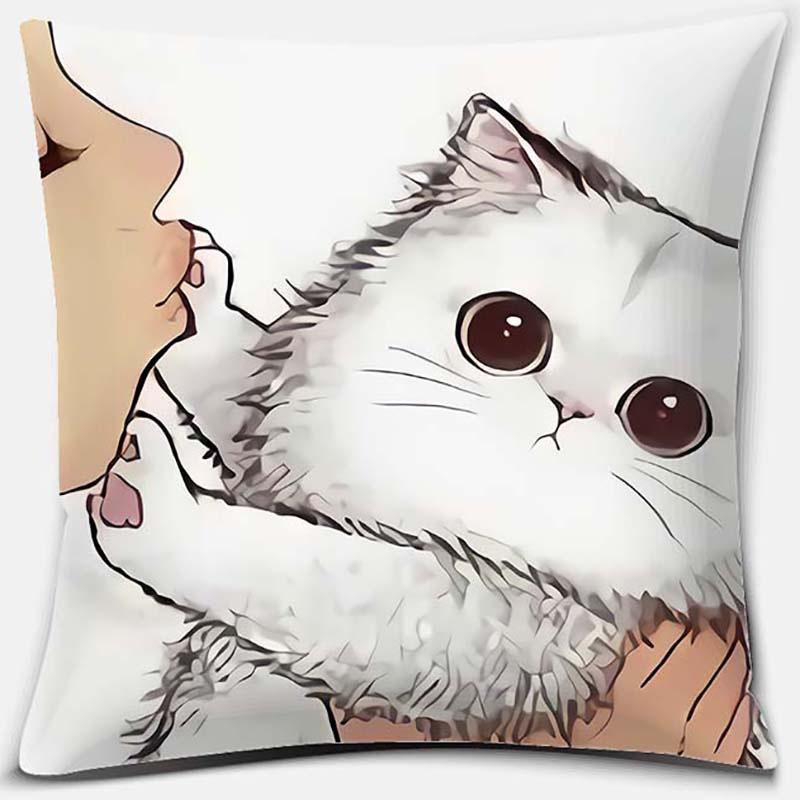 Funny Cute Cat Cushion Cover Cartoon Pets Pillows Cases Sofa Pillowcase Home Office Decoration
