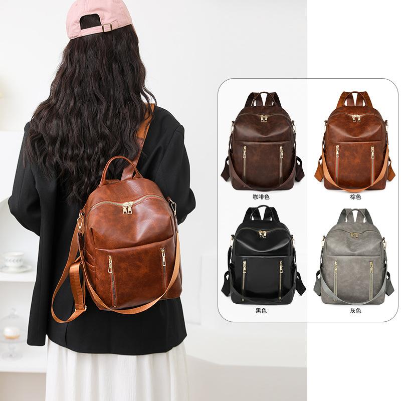 Simple Backpack Women's New Trend Fashion Pu Soft Leather Backpack Large Capacity Commuter Travel Bag