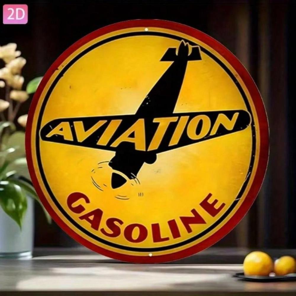 Vintage Aviation Gas Sign Metal Poster 8 Inch Red Black Retro Garage Wall Decor