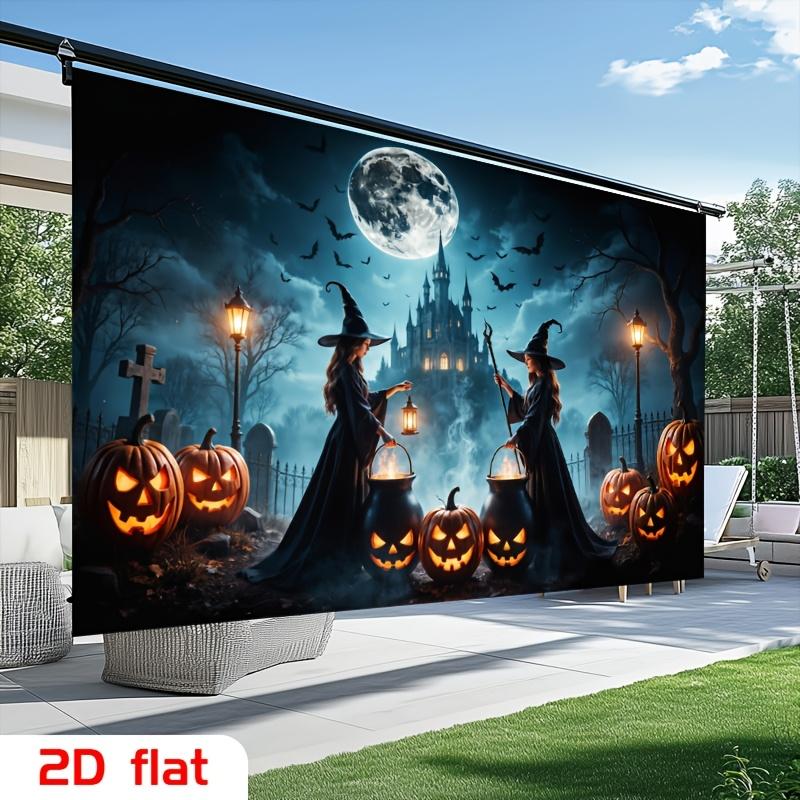 2D Flat Banner, 1 Piece. Dark Witch Boiler, Pumpkin, Ghost Castle, Halloween Background Fabric, Polyester Background Fabric.