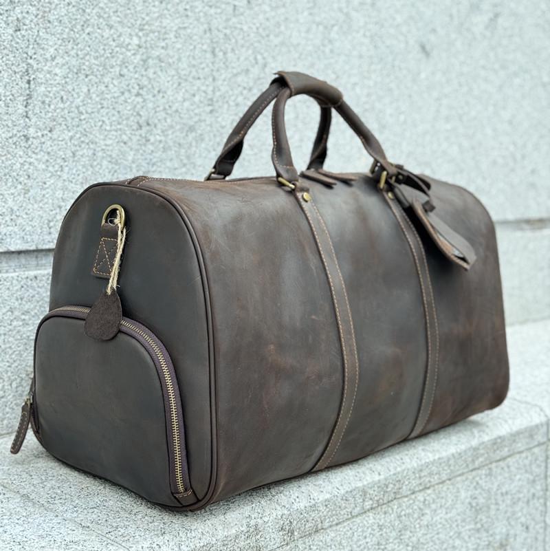 Extra Large Men's Genuine Leather Travel Bag with Shoe Compartment - Handheld, Crossbody, Single Shoulder