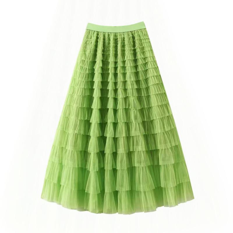 Korean Style Long Mesh Skirt Dress for Birthday, Holiday, Party, Dance - Mid-Length Socialite Swing Cake Skirt