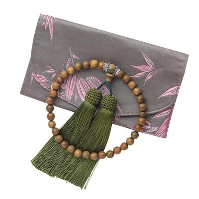 [JIAZHIXI] Women's Handmade Prayer Beads, Made of Green Sandalwood, with a Premium Silk Prayer Bead Bag, Authentic 8mm Beads, Silk Tassel, Natural