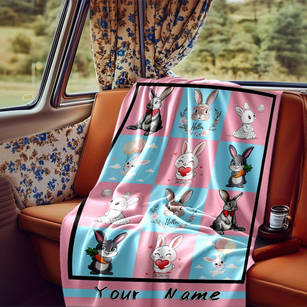 Cute Bunny Rabbit Blanket Personalized Name Soft Comfortable Stylish Blanket Car Blanket Perfect For Travel Camping Outdoor Home Suitable For All