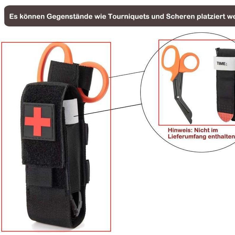 Outdoor Tactical Medical and Scissors Pouch with EDC Tourniquet & Flashlight Storage