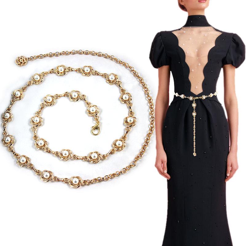 Meier Pearl waist chain - women s delicate sweet fashion belt - metal chain