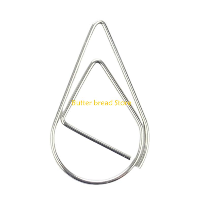 W89C 100 Pcs Water Drop Paper Clips Metal Planner Clips Small Bookmarks