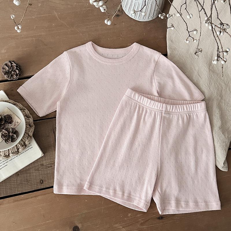 Summer Kids Cotton Pajama Set Class A Baby Breathable Solid Home Wear Two Piece Suit 80cm розовый