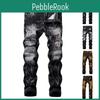 Stretchy Mens Fashion Casual Pleated Jeans Slim Fit Denim Pants