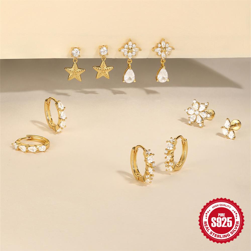 S925 Sterling Silver Rectangular Fashion Zircon Earrings Women'S Daily Wear Ear Buckle Versatile Diamond Earrings Earrings