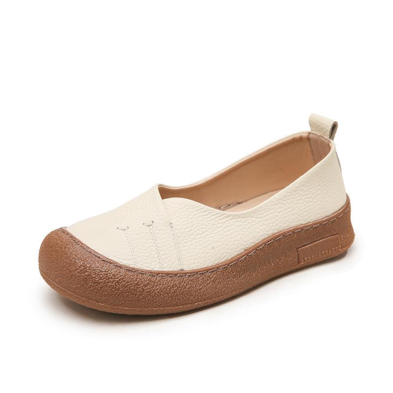 Leather soft sole new mother pedal non-slip wear-resistant women's shoes comfortable flat bottom shallow mouth retro single shoes