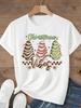 (Asian Size)sweet tree Tee Top festival  Merry Christmas New Year Holiday Women Print Lady Short Sleeve Fashion Graphic T-shirts