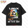 Linux Born To Be Root Not Re Boot Penguin Vintage Oversized T-Shirt I42W