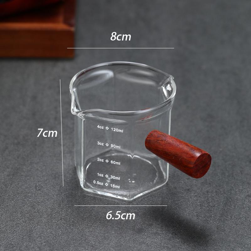 120 ml Glas Espresso Messbecher mit Holzgriff Sechseck Milchkännchen Kaffeezubehör Saucenbecher Servierkännchen Küche Zuhause Café