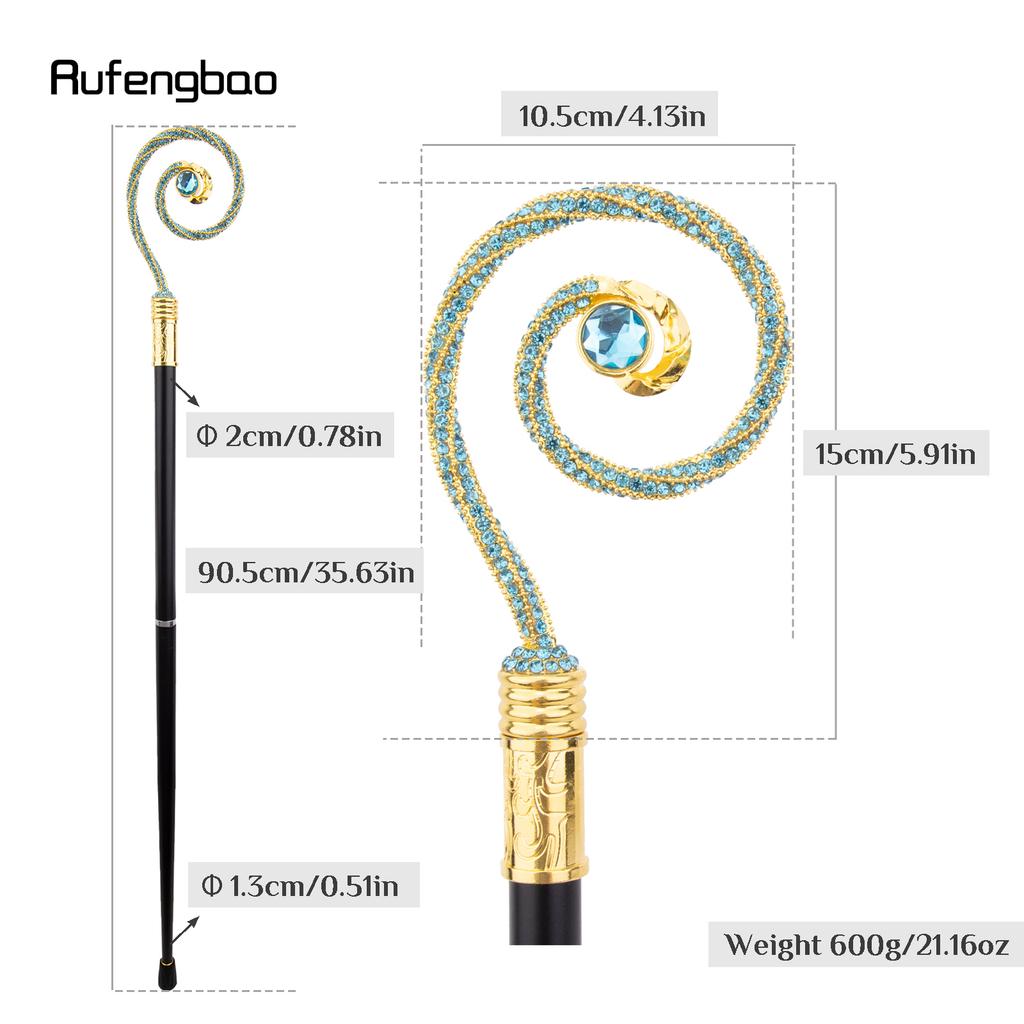 Golden Blue Hanger Blue Diamond Fashion Stick Decorative Cane Elegant Fashion Cane Cosplay Alloy Crosier Vintage Stick 90cm